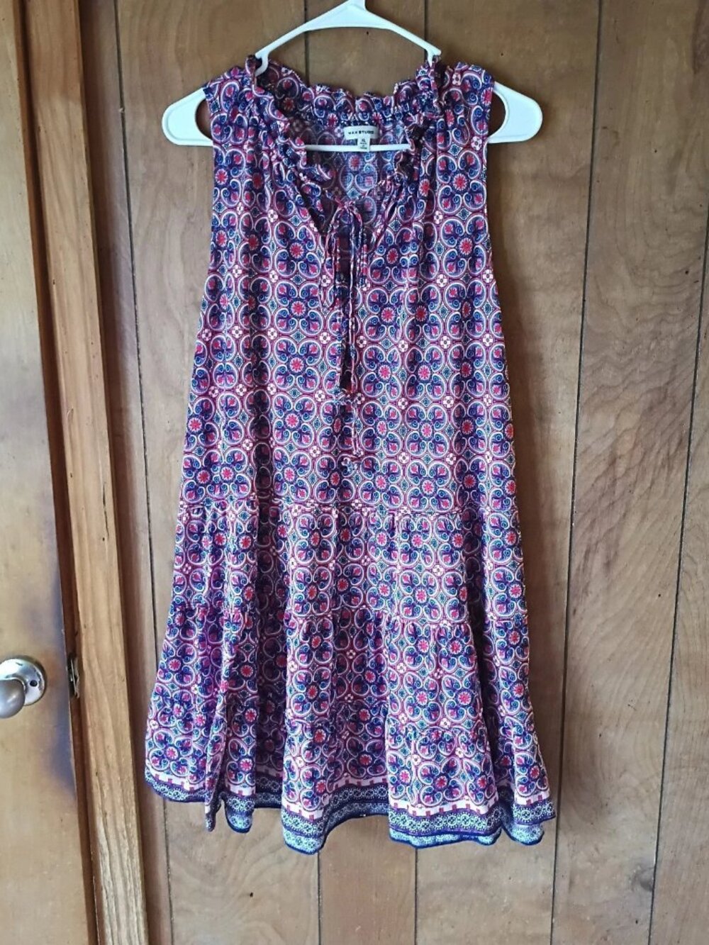 Max Studio Womens XL Sleeveless Dress Multicolor Geometric Print Boho V Neck